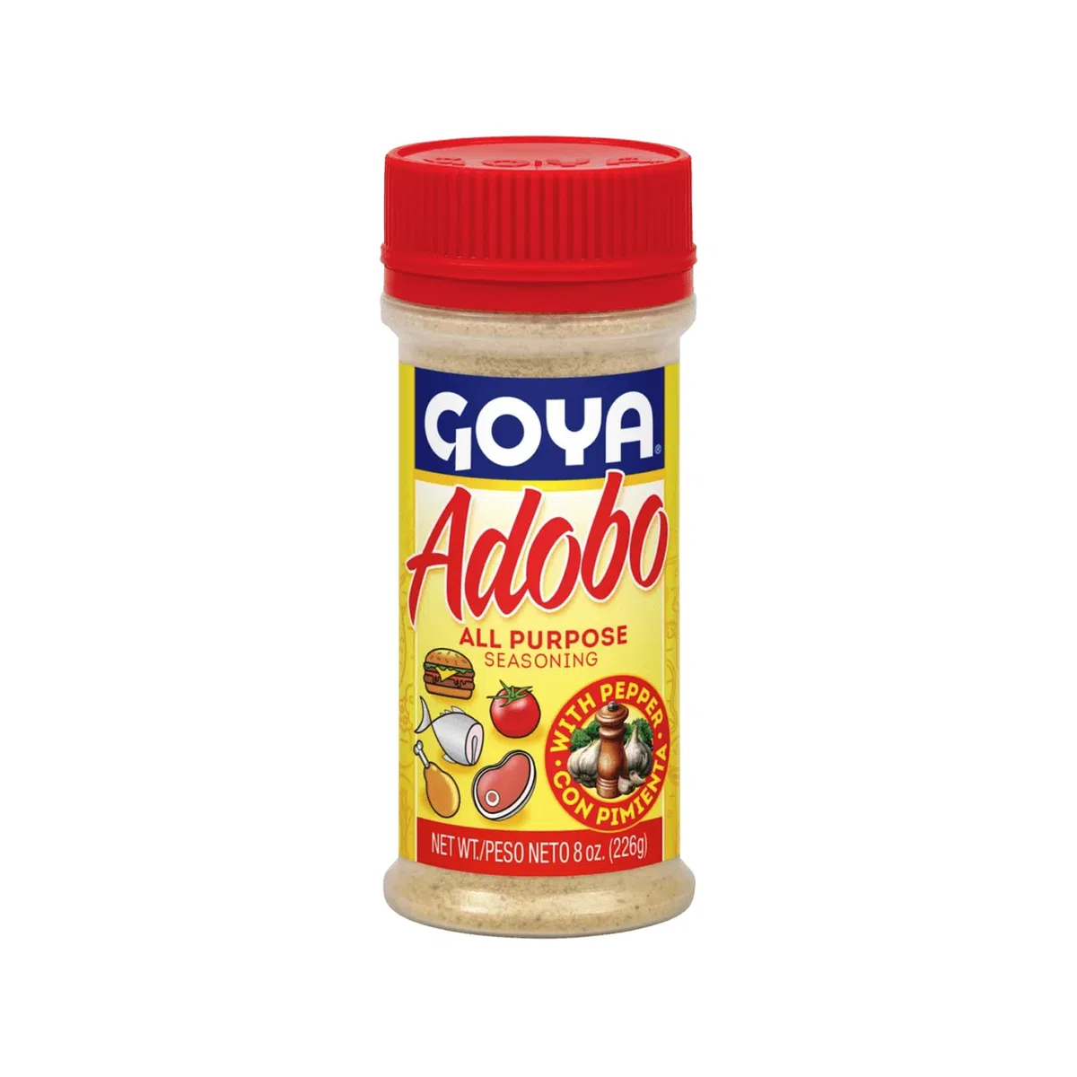 Goya Adobo 226 gr, Sazonador Goya con Ajo, Orégano, Cúrcuma, Pimienta Negra y Sal, Ideal para Carnes, Pollos, Pescados y Verduras