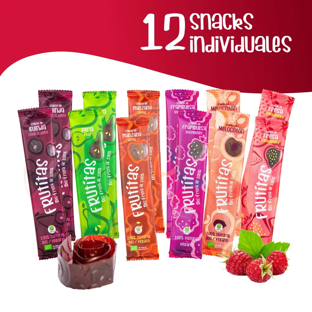Frutitas Snack de Fruta Surtido, 100% Fruta, Sin Azúcar Añadido, Chuches Saludables para Niños, Snack Saludable para Merienda Escolar, Vegano, 12 Unidades