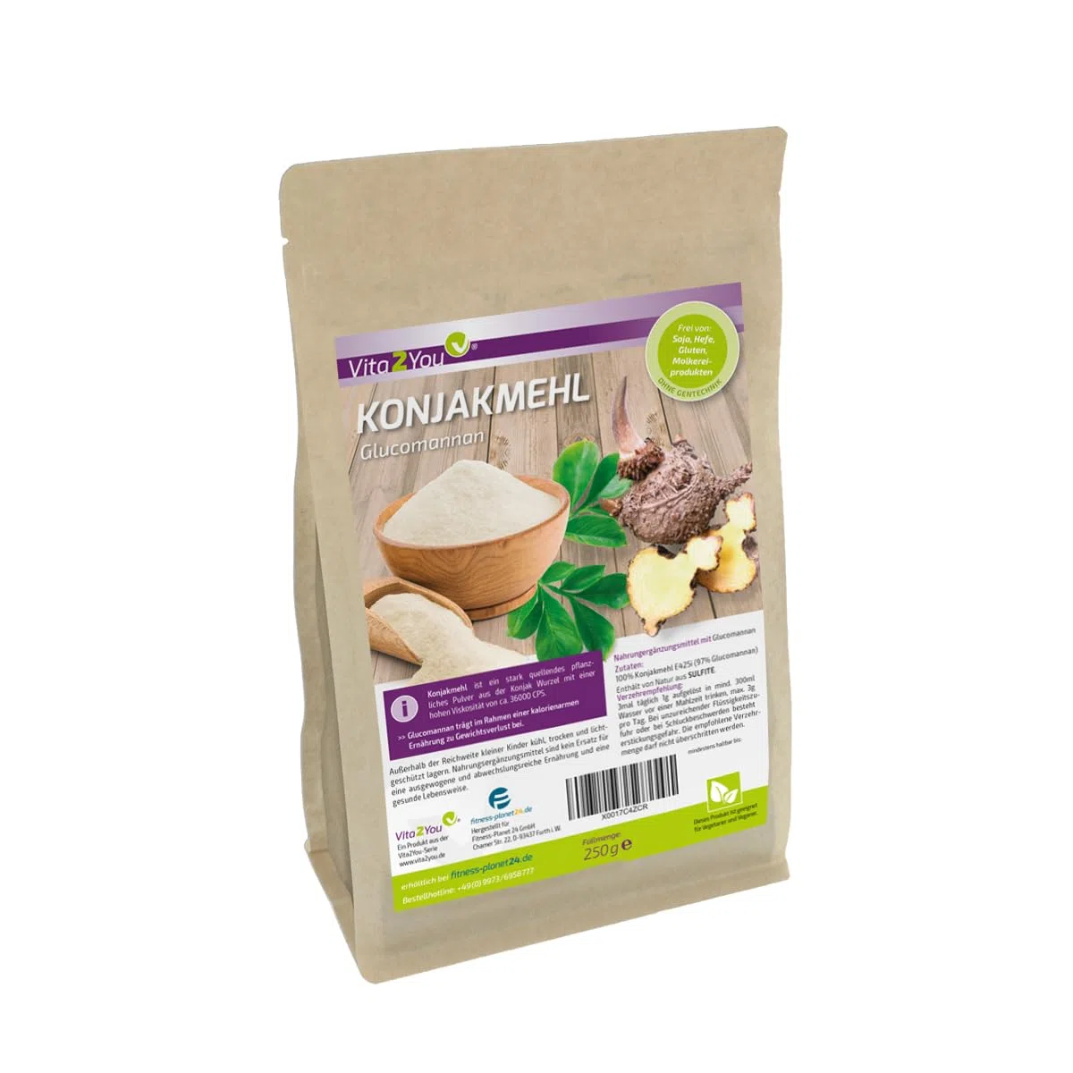 Harina de conjaco de 250 g en bolsa de cremallera, sin gluten, polvo fino de glucomanán – calidad premium