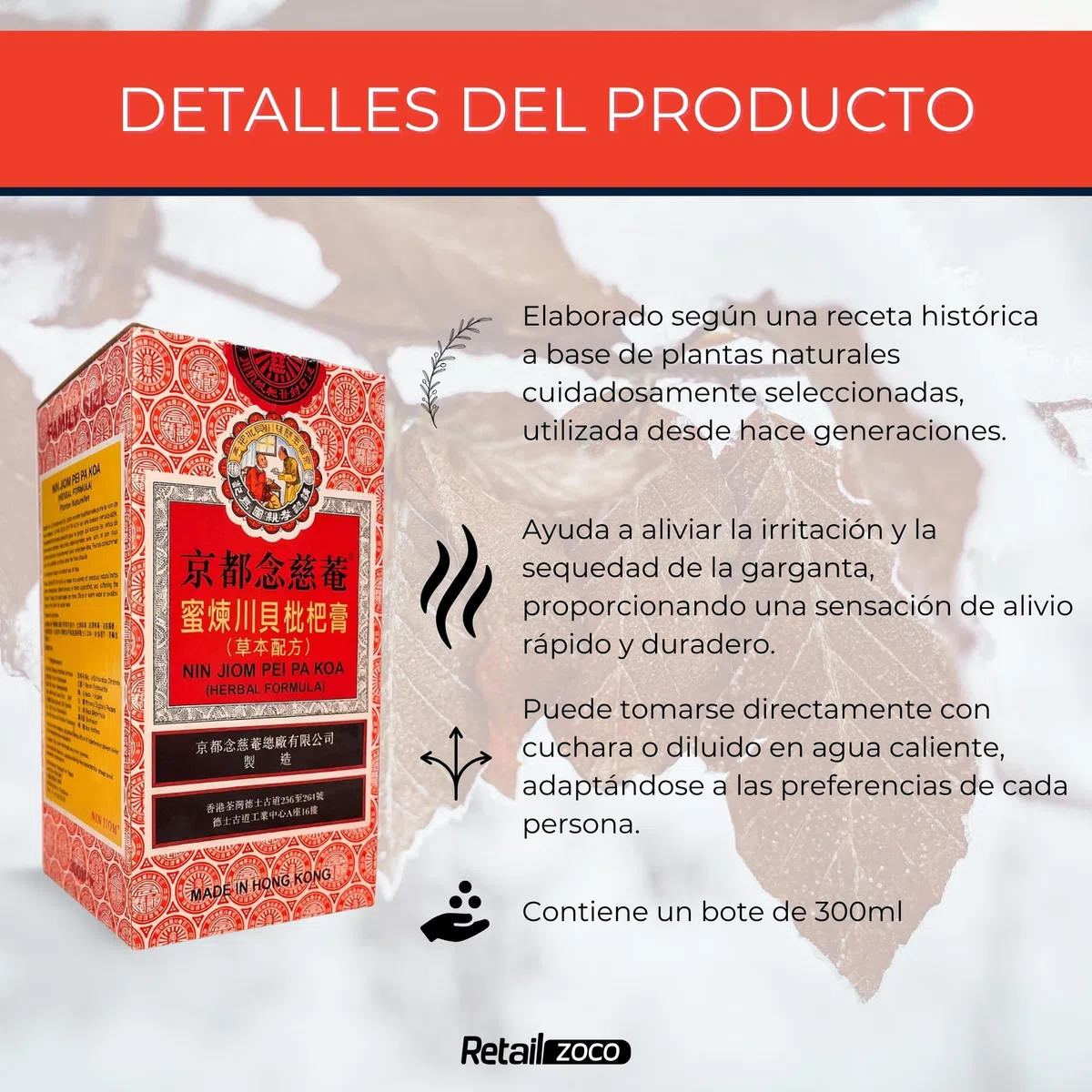 Nin JOM Pei pa Koa Sore Throat Syrup, Jarabe de dolor de garganta, 100% natural, Miel níspero flavoured, Jarabe de hierbas naturales, Honey Loquat Flavored, Contiene 1 botella de 300 ml