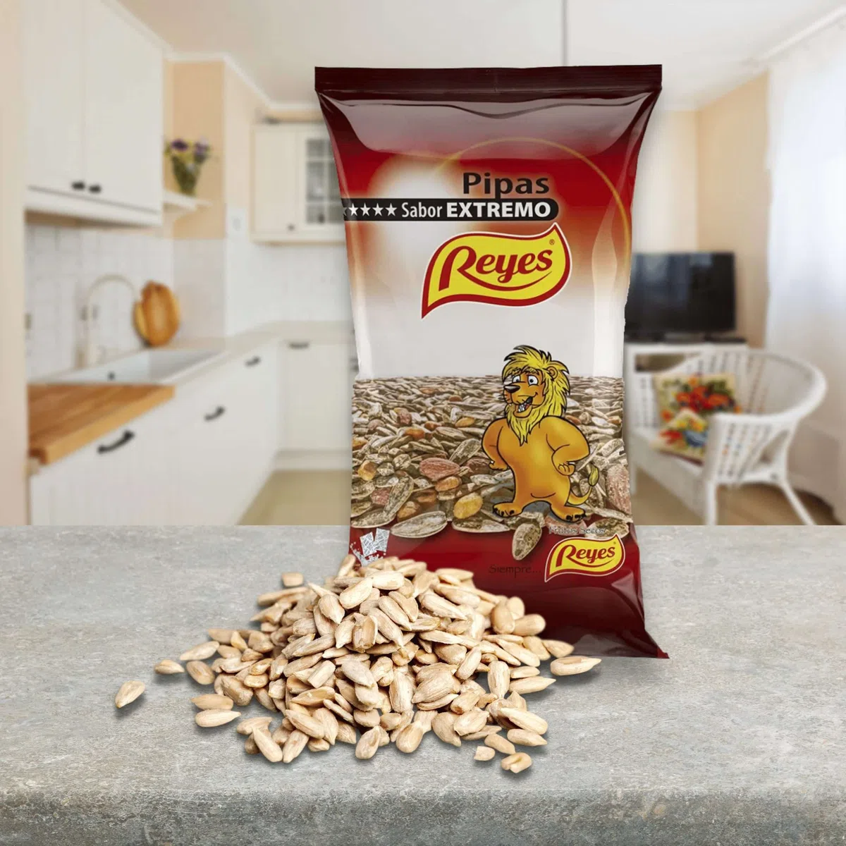FRUTOS SECOS REYES Pipas de Girasol Naturales con Sal León 80 Gr x Caja 12 Unidades