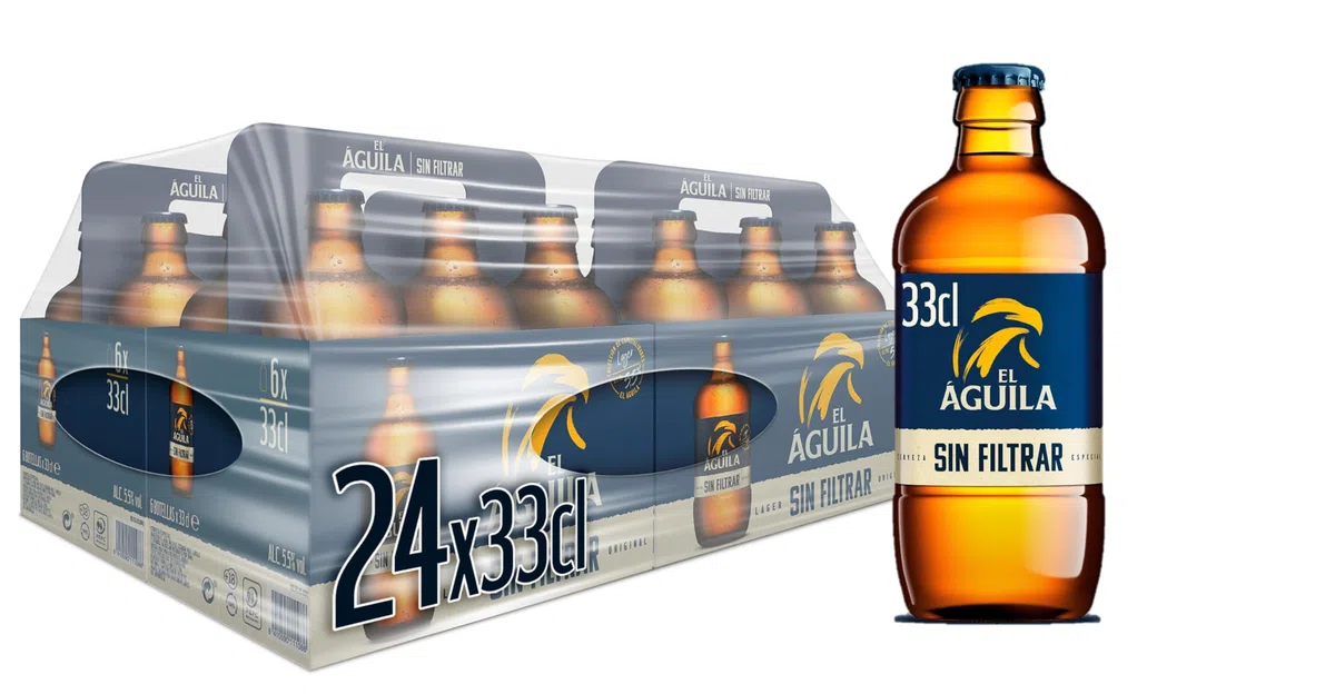 El Aguila Sin Filtrar Cerveza Lager Especial Caja 4 Pack Botella, 6 x 33cl