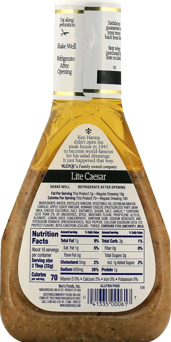Ken's Steakhouse LITE Creamy Caesar Dressing (Pack of 2) 16 oz Bottles