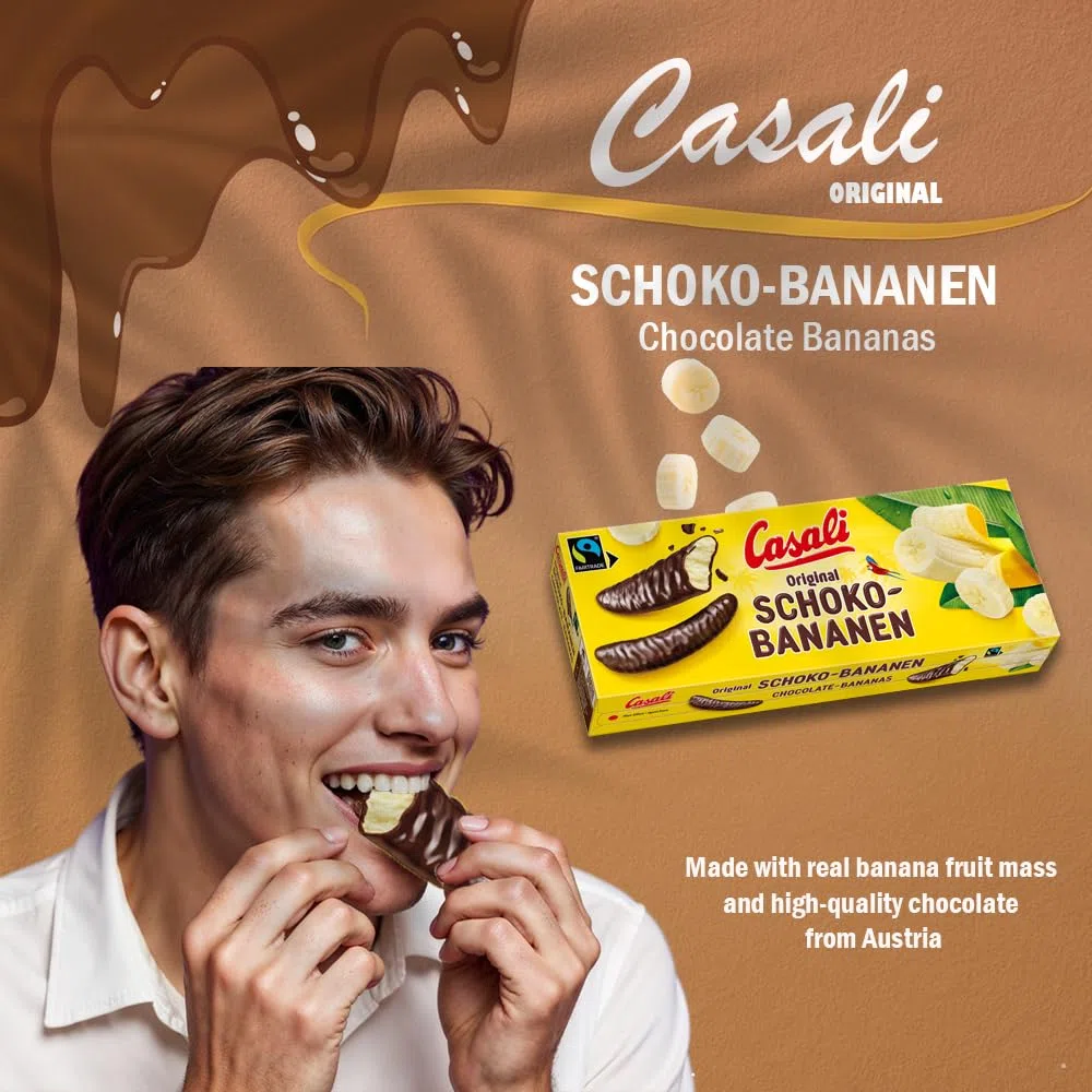Casali Schoko Bananen - Irresistibles golosinas de plátano recubiertas de chocolate - 48 piezas, 600 g - 6x