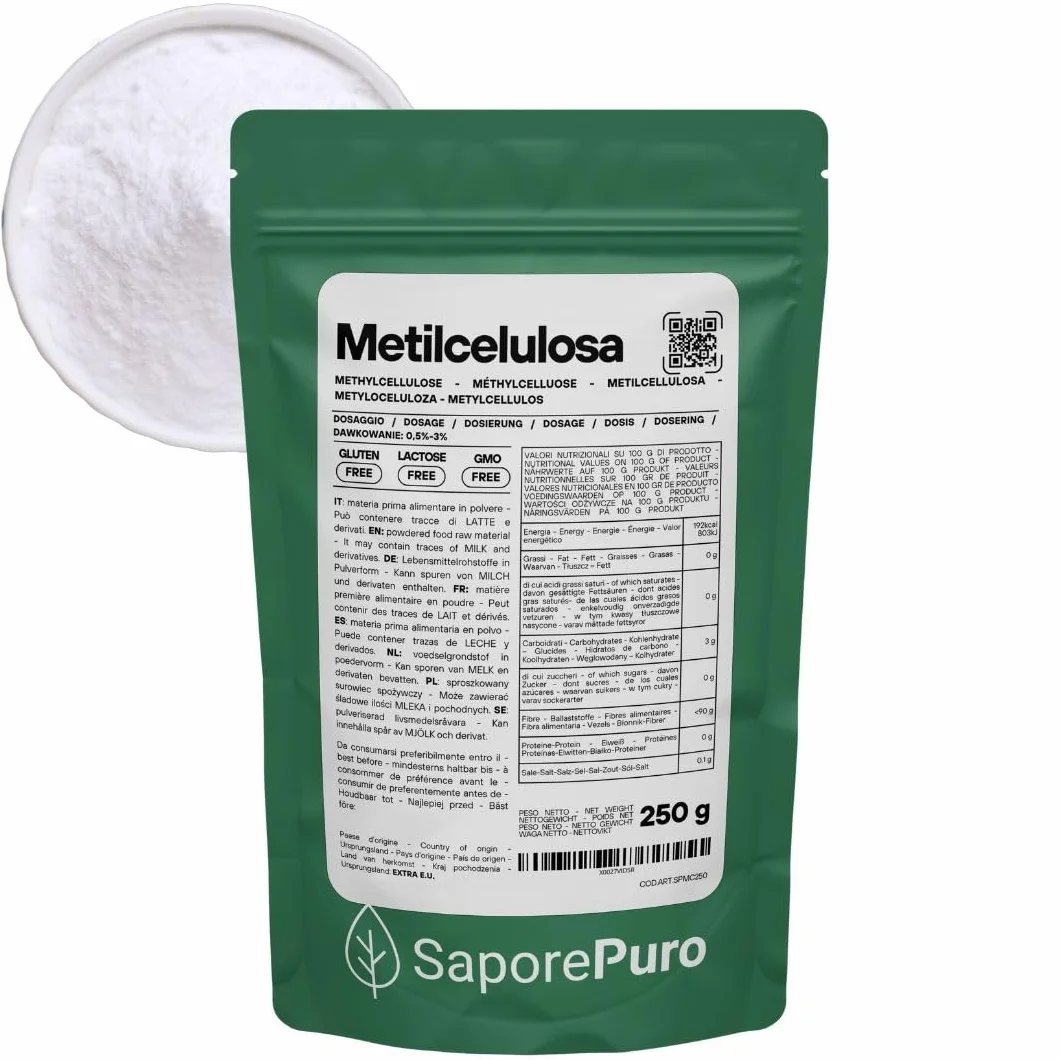 SaporePuro Metilcelulosa en Polvo 250 g – Espesante Natural Sin Gluten para Uso Alimentario, Cosmético e Industrial
