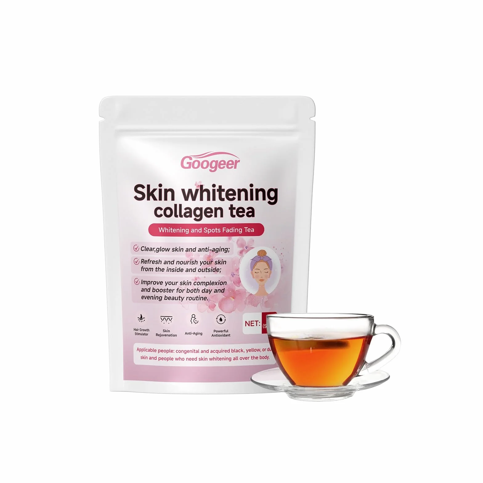 Té De Colágeno Blanqueador A Base De Hierbas Con Té Verde Y Poria Cocos: Ilumina Profundamente La Piel Y Realza La Luminosidad Del Cutis.(1PCS)
