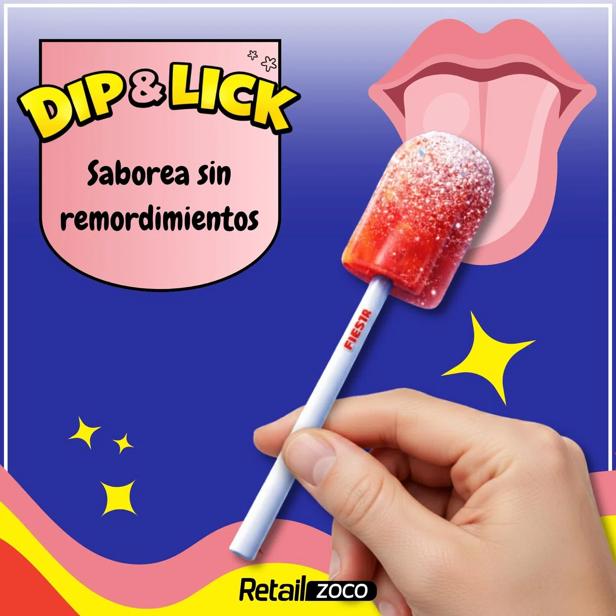Fresquito sabor Cereza, Caramelo con palo y polvo acidulado, sin gluten, sin huevo y sin lactosa es completamente apto para celíacos, Contiene 1 caja con 40 unidades