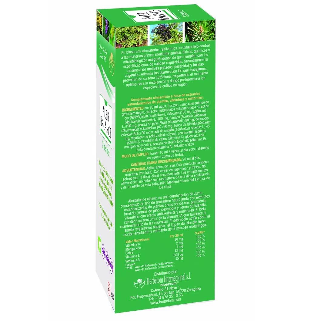 Alerbalance Classic jarabe 250 ml - Herbetom Bioserum | Complemento alimenticio con extractos estandarizados de sol de oro, agrimonia, yemas de pino, demodio y liquen de Islandia |Tracto respiratorio