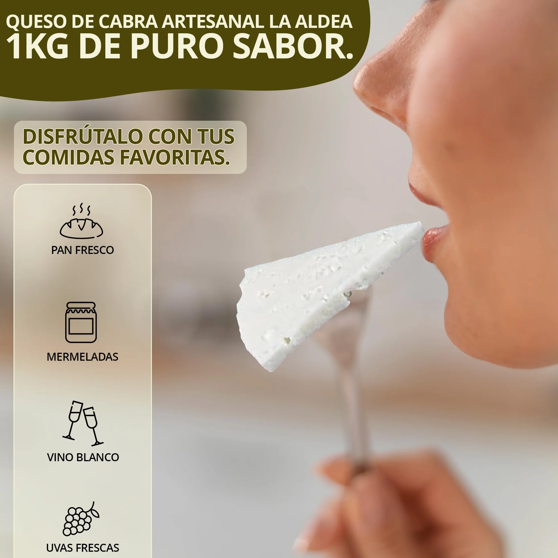 Queso Artesano de Cabra Tierno 1 kg - Queso Castilla-La Mancha para Ensalada y Tapas