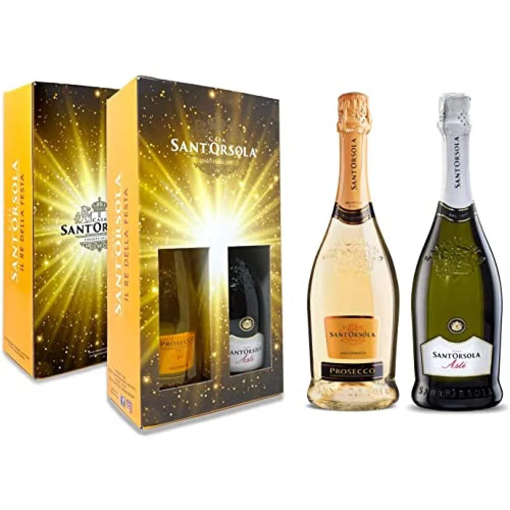 Sant'Orsola Prosecco DOC Extra Dry Millesimato + Asti DOCG Vino Espumoso Italiano - 2 Botellas X 750ml