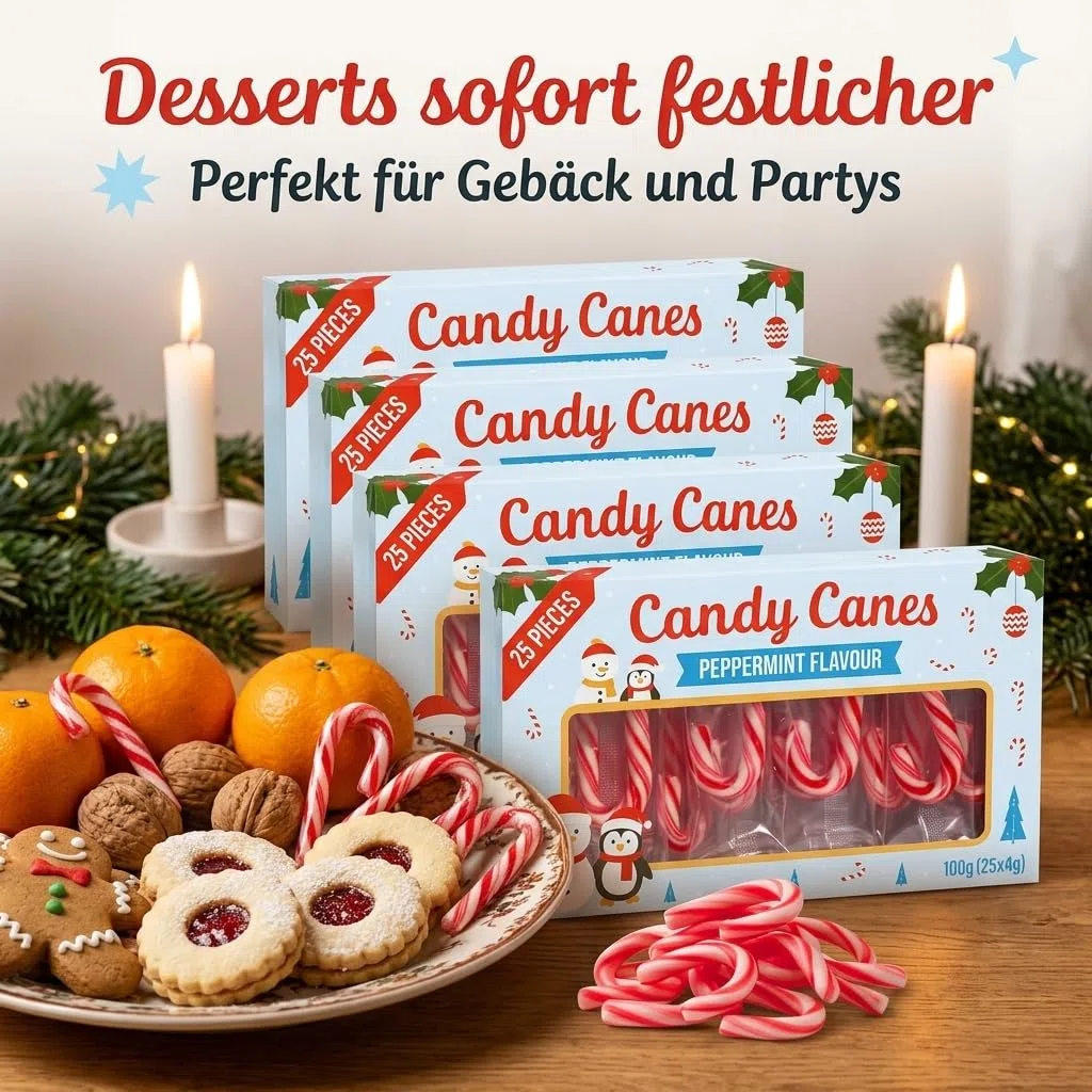MIJOMA Mini Zuckerstangen 100 piezas – Sabor a menta – Dulce navideño – Paquete de 4 x 25 unidades – vegano halal sin gluten – rojo-blanco – clásicas Candy Canes