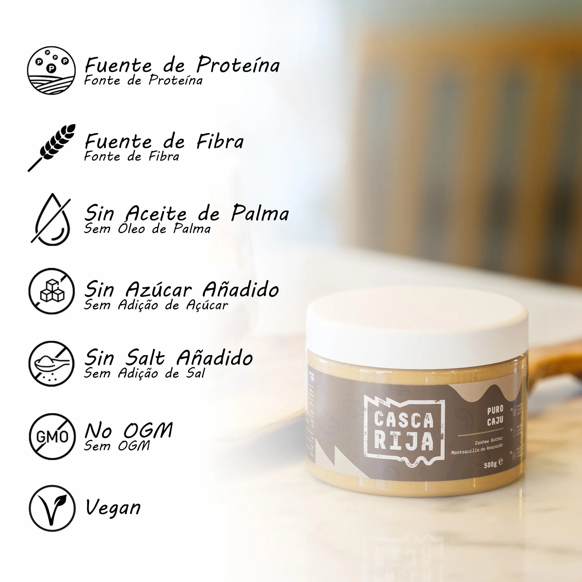 CASCA RIJA: Crema de Anacardo 500g | 99,8% Anacardos Tostados + 0,01% Canela Molida + 0,01% Jengibre en Polvo - 100% Natural y Cremosa Sin Trozos de Anacardos, Vegan