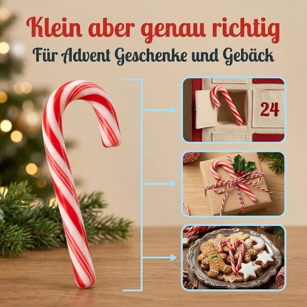 MIJOMA Mini Zuckerstangen 100 piezas – Sabor a menta – Dulce navideño – Paquete de 4 x 25 unidades – vegano halal sin gluten – rojo-blanco – clásicas Candy Canes