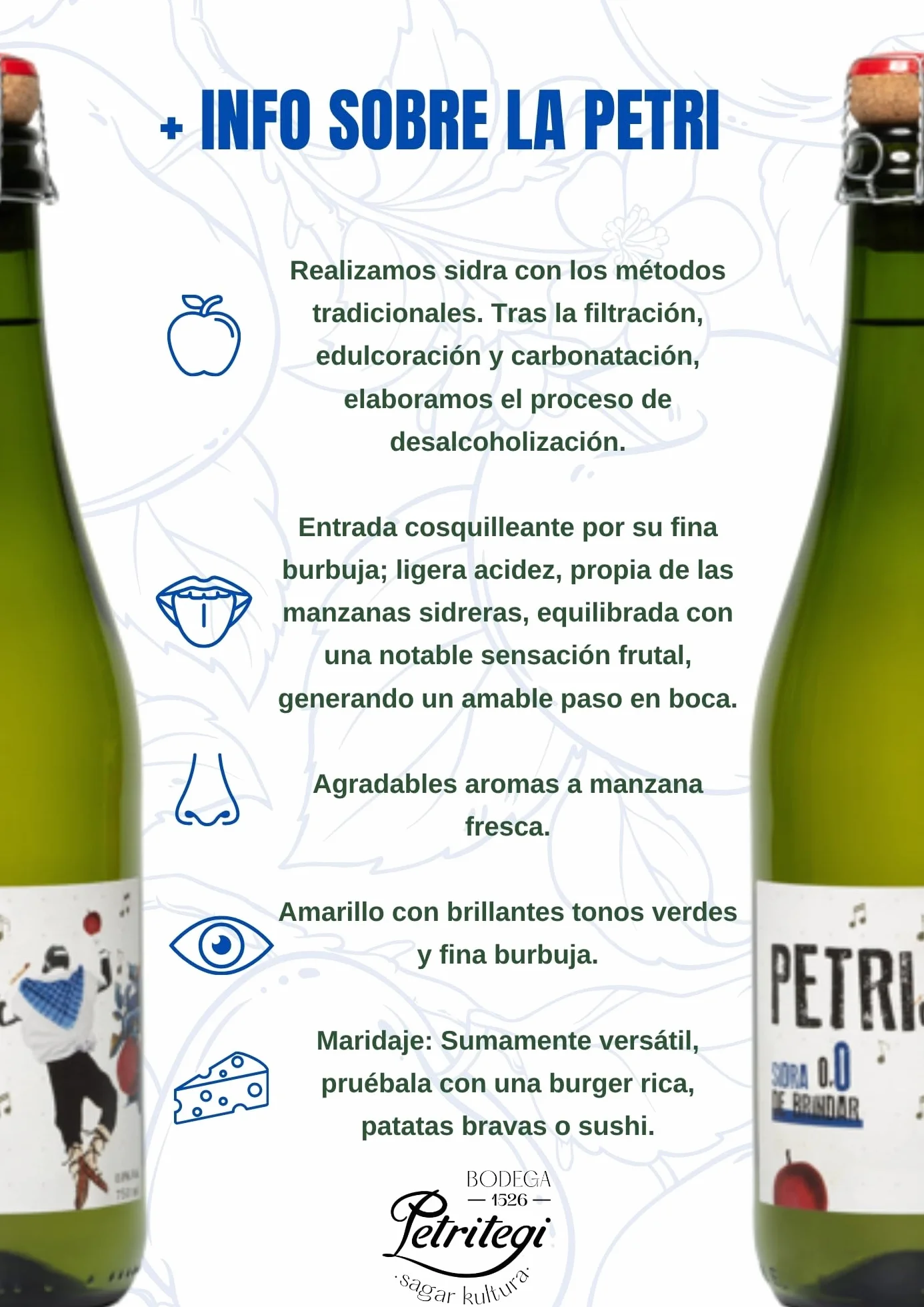 Sidra Petri Sin Alcohol 75 cl – Sidra Natural Refrescante y Sin Gluten de la Bodega Petritegi – Elaborada con Manzanas Seleccionadas (Pack 3)