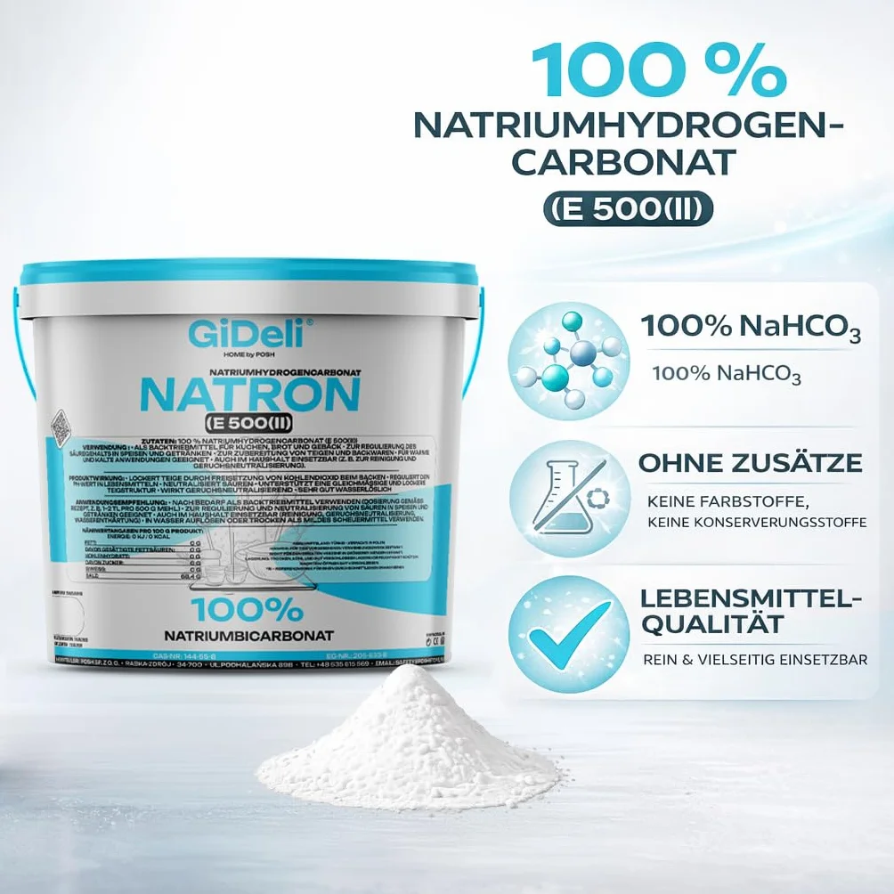 GiDeli Bicarbonato de Sodio 5kg - Perfecto para Cocinar, Hornear y Limpiar