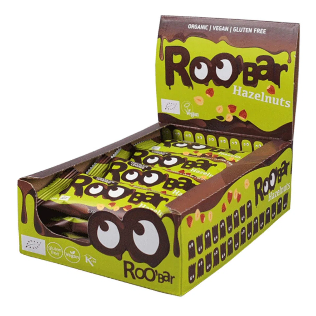 Roobar Barra De Avellana Cubierta De Chocolate - Barra Vegana 100% Orgánica. Sin Lácteos Ni Gluten, Sin Azúcar Refinado Añadido, 16 Barras De 30 g