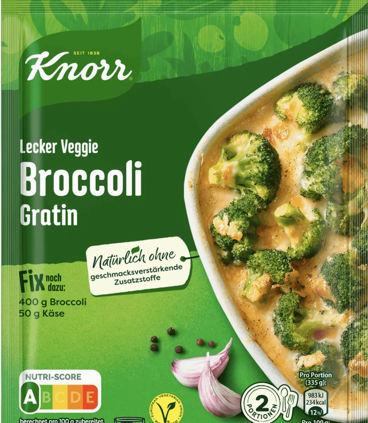 Broccoli-Gratin - Condimento Alemán de Preparación Rápida Sin Aditivos, Brócoli Gratinado - 2 porciones - Mezcla lista en un instante - Compatible con Knorr Fix - 49g