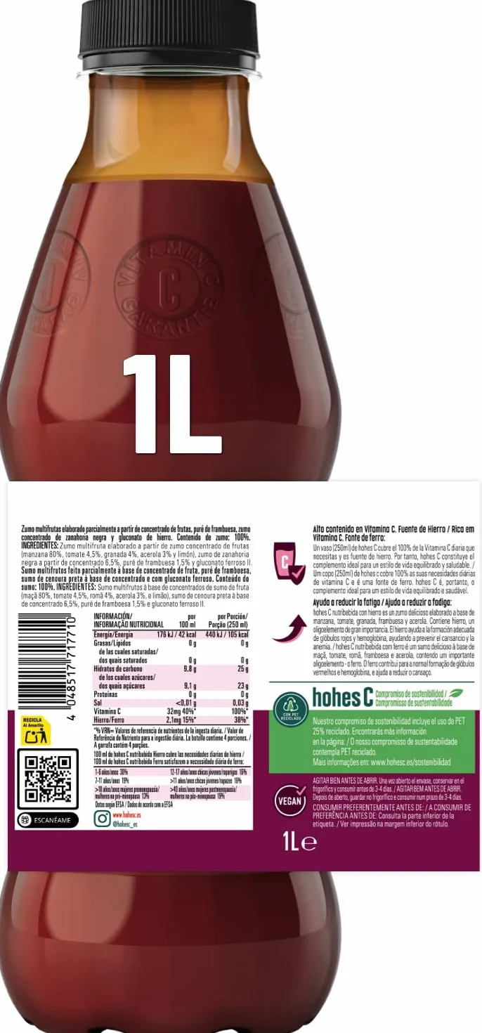 hohes C Zumo con Hierro y Vitaminas Pack 6 x 1L