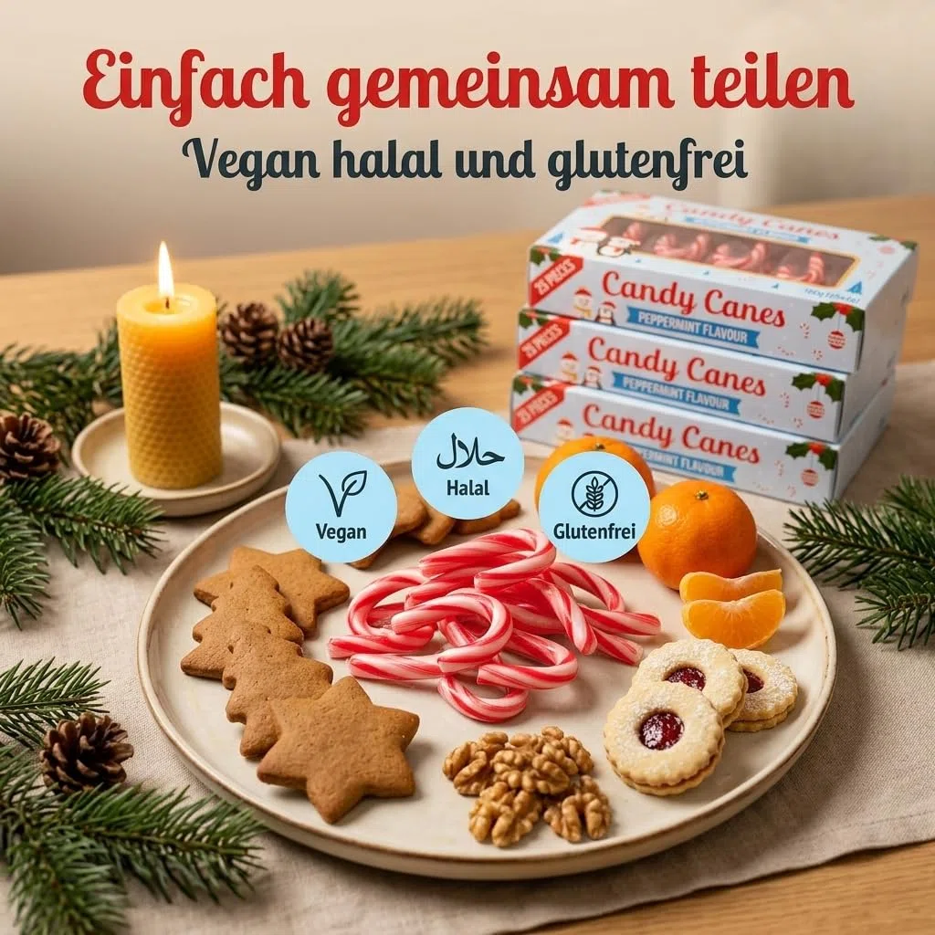 MIJOMA Mini Zuckerstangen 100 piezas – Sabor a menta – Dulce navideño – Paquete de 4 x 25 unidades – vegano halal sin gluten – rojo-blanco – clásicas Candy Canes