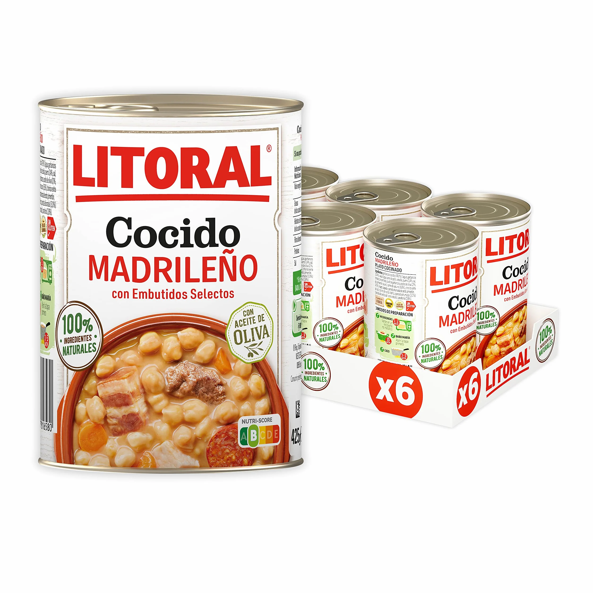 LITORAL Cocido Madrileño Plato Preparado Sin Gluten Pack 6x425g 2.55kg