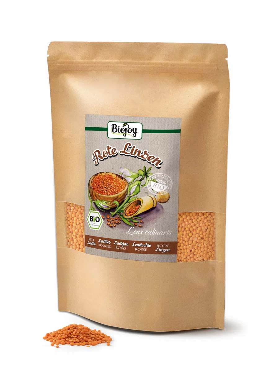 Biojoy Lentejas rojas BÍO (1,5 kg), crudas y enteras, "Balones de fútbol"
