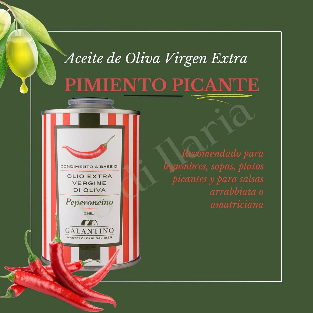 Aceite de Oliva Virgen Extra con Chile 250 ml | Lata Gourmet, Italiano Artesanal, Prensado en Frío | Sabor Fresco y Natural