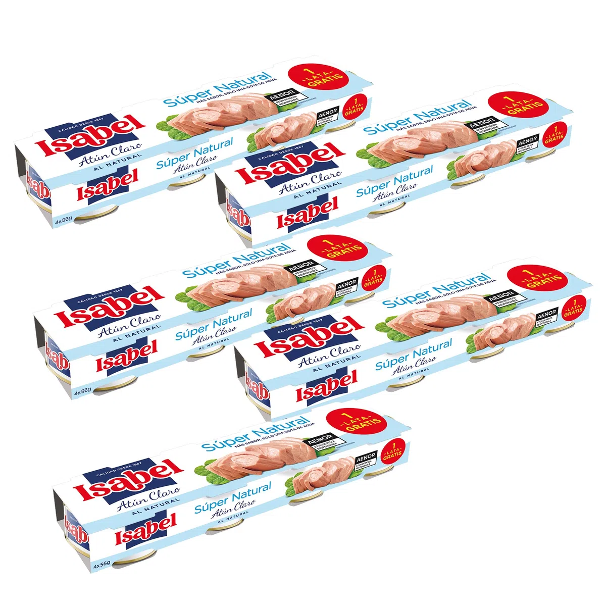 Isabel Atún claro supernatural, 1 pack de 5 estuches de 3 latas de 65gr