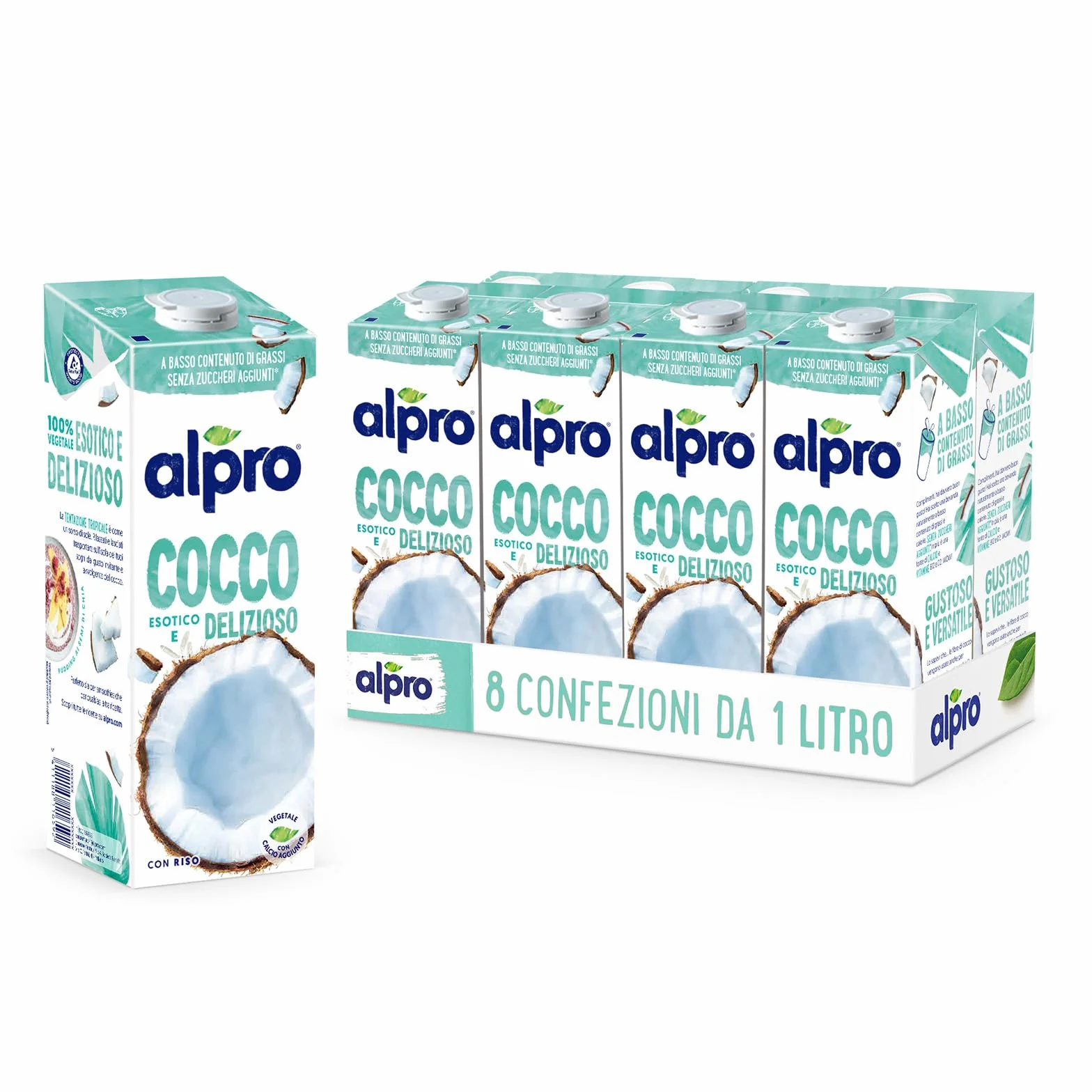 Alpro Bebida de larga duración a base de plantas de coco, vegana y sin lácteos, 1L (paquete de 8) (el empaque puede variar)