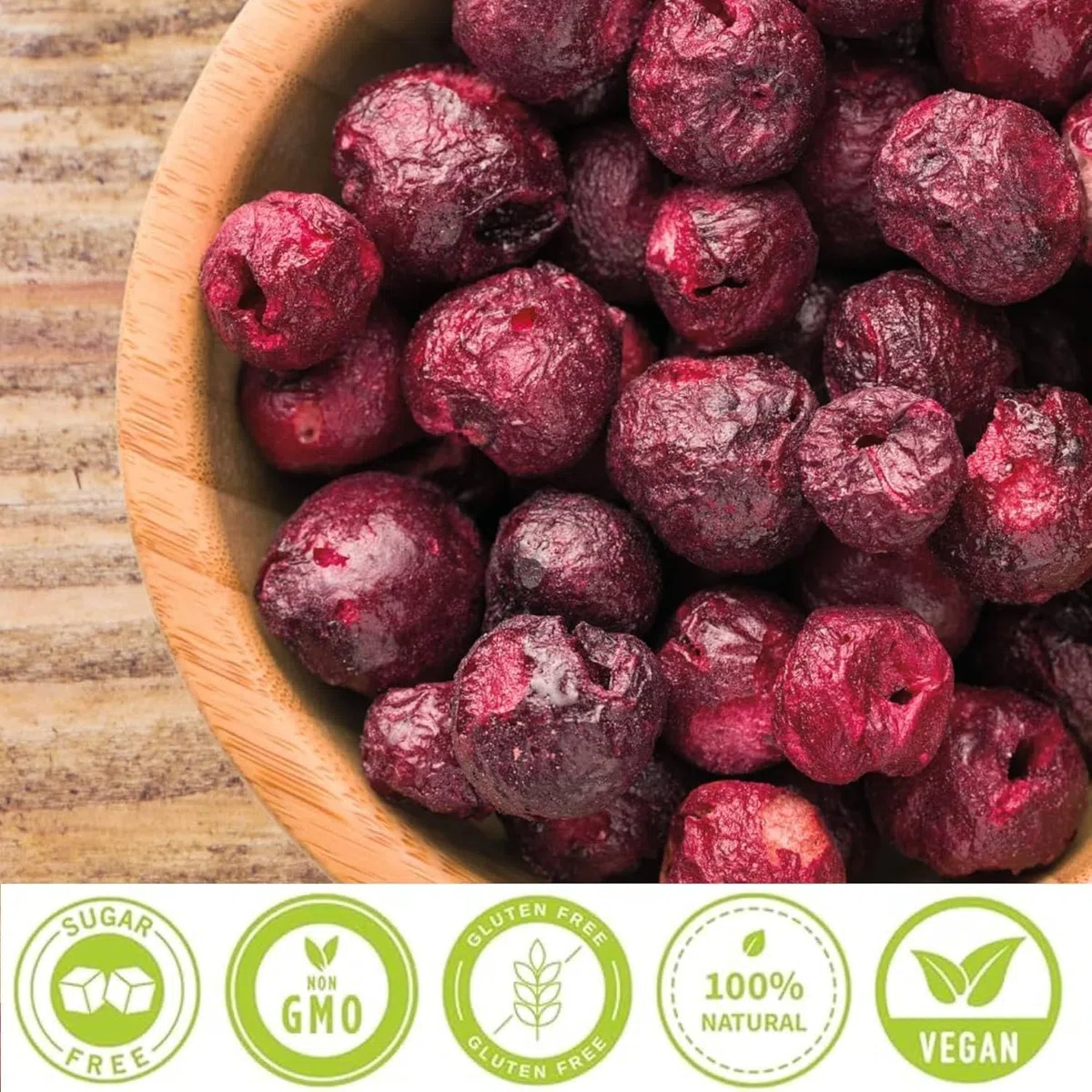 HiFood cerezas liofilizadas 25 g – frutas enteras, sin azúcares añadidos ni conservantes, de sabor natural