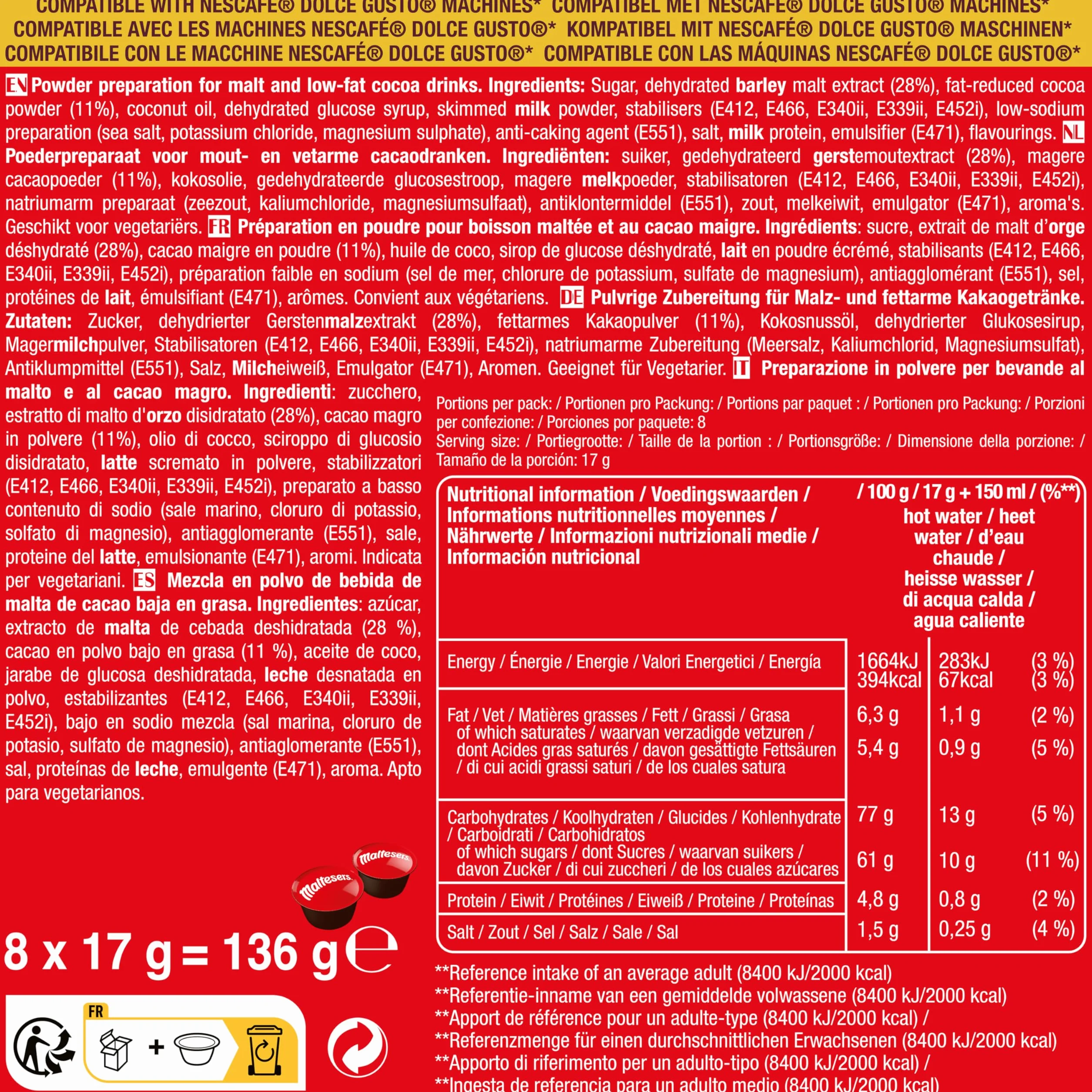 Cafféluxe 24 Dolce Gusto Compatibles Cacao Cápsulas Hot Chocolate Pod Mars Twix Maltesers