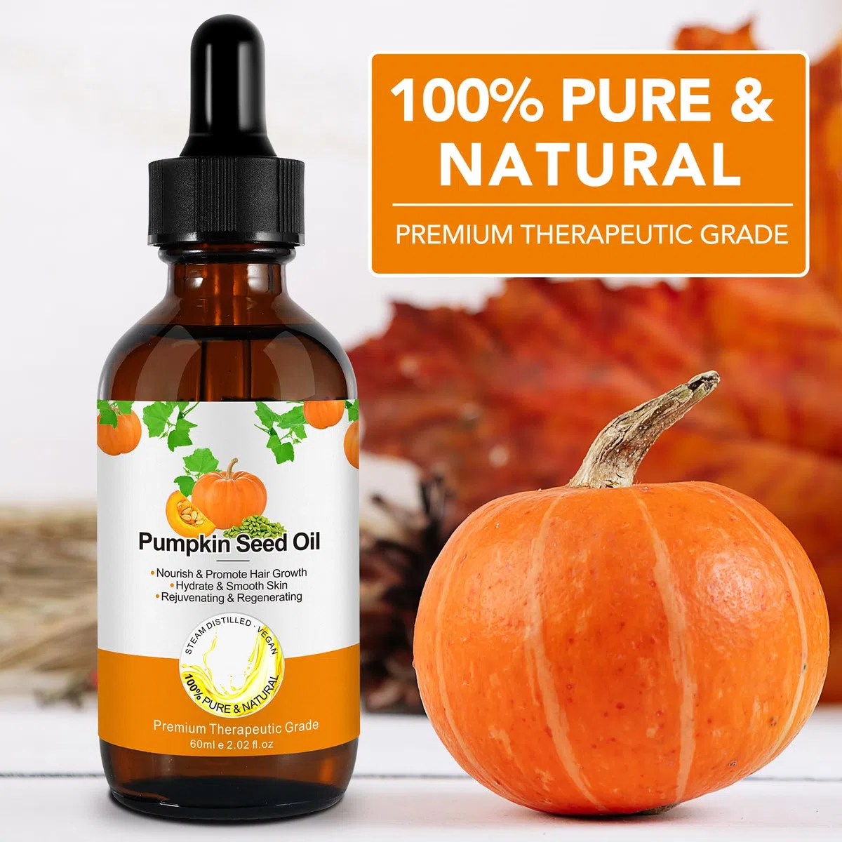 Aceite orgánico de semilla de calabaza para el crecimiento del cabello, cara y cuerpo, aceite 100% puro prensado en frío sin refinar