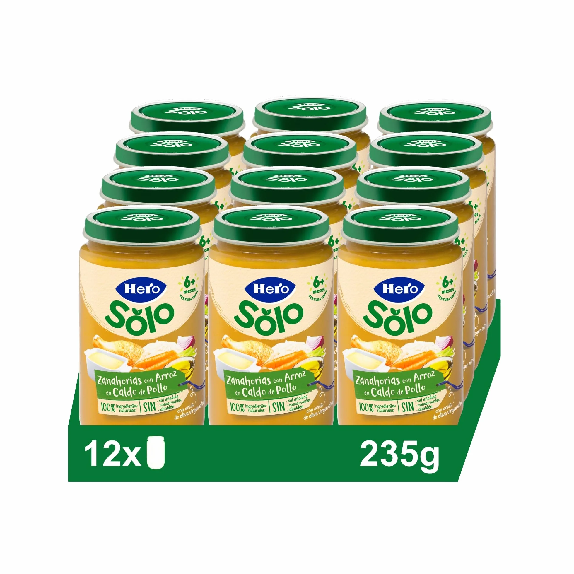 Hero Baby Tarritos Infantiles Zanahorias con Arroz en Caldito de Pollo Sin Aceite de Palma 235 g Paquete de 12