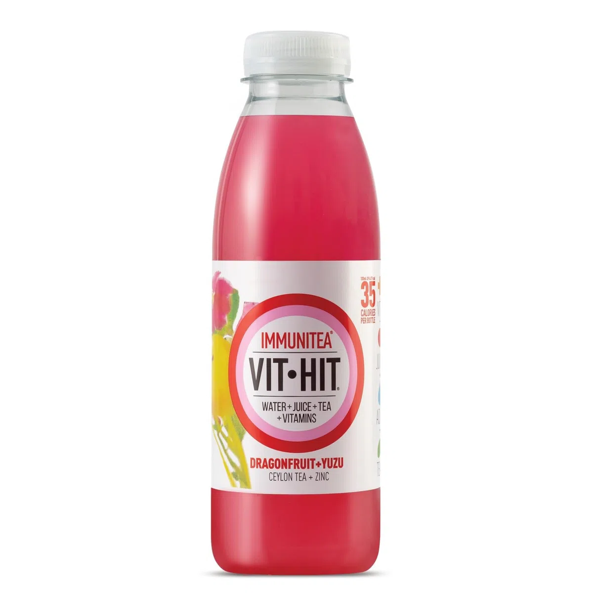 VIT HIT INMUNITEA | Fruta del Dragón y Yuzu | Bebida Vitaminada con zumo y té de Ceilán | Bebida sin calorías | Botella de 500 ml