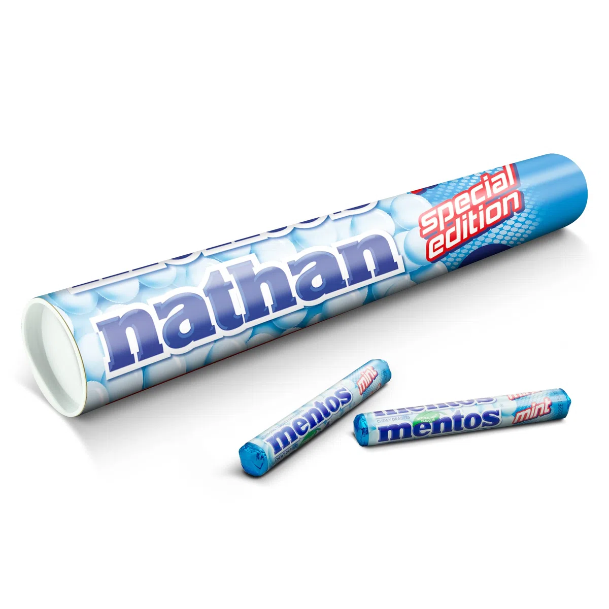 Mentos XXL con nombre o mensaje - Mentos roll xxl de menta personalizado para el amante de los dulces que ama el aliento fresco