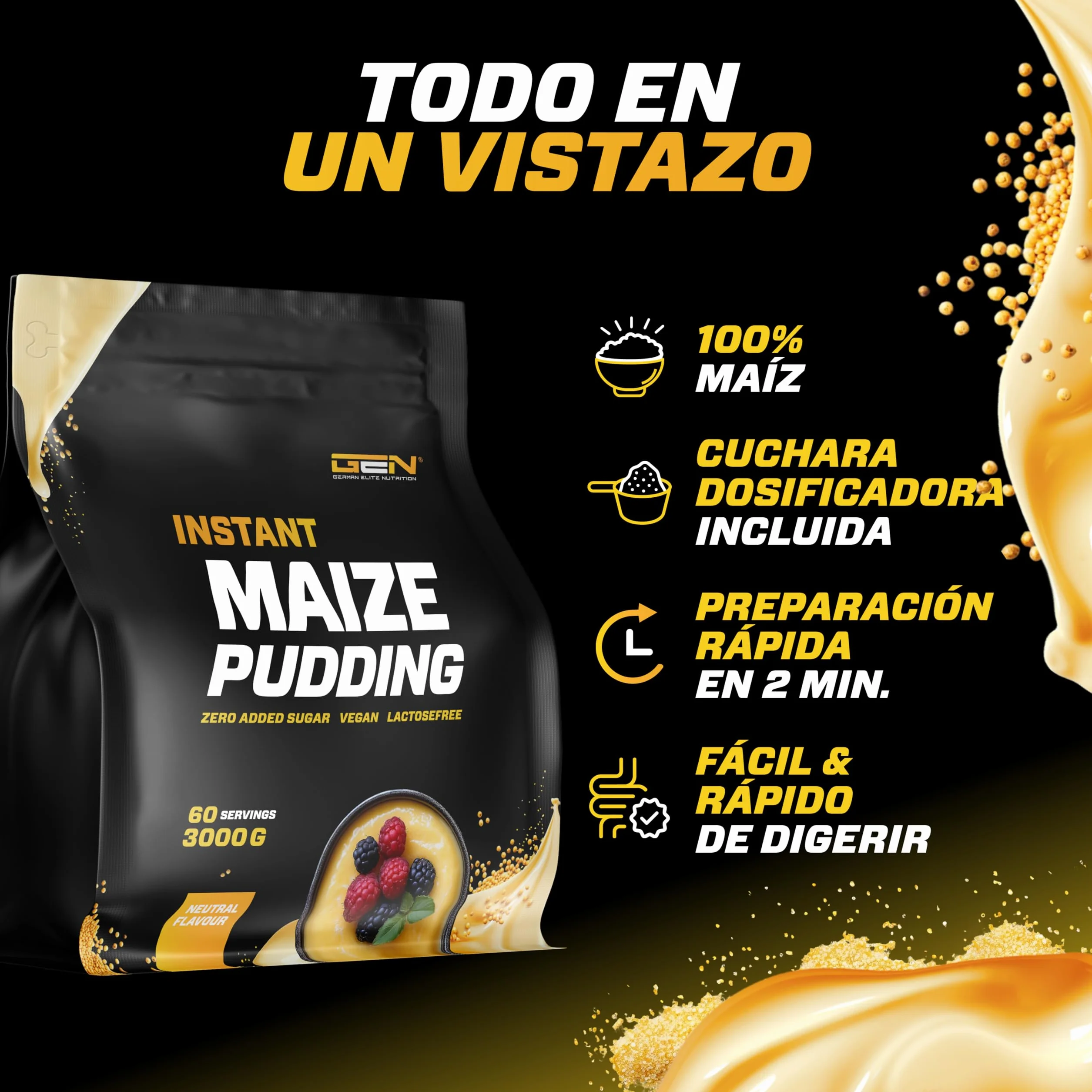 Pudin de Maiz Neutro sin Azucar 3kg - 100% Maiz - Cremoso, Vegano