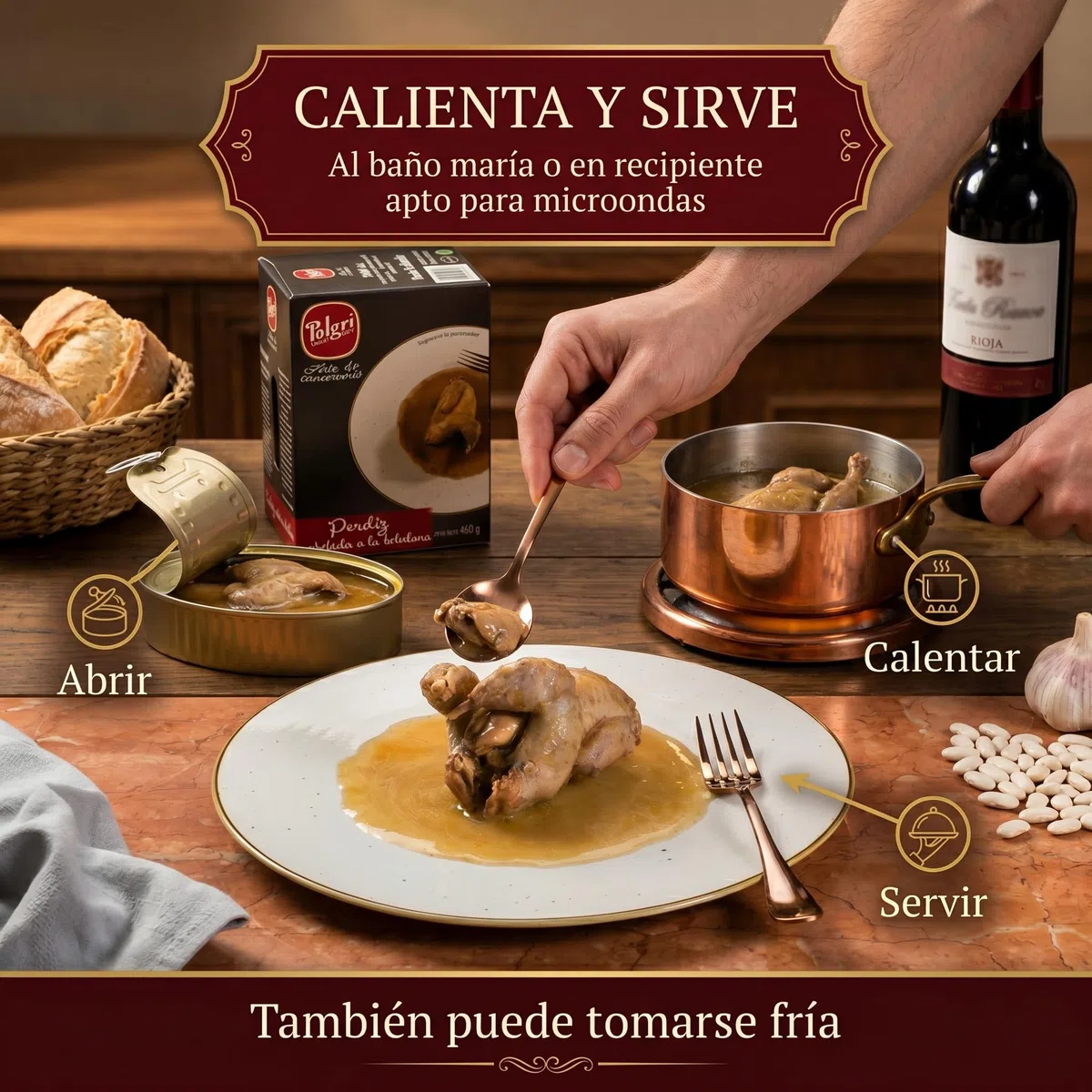 POLGRI Perdiz Estofada Toledana Conserva de Caza Comida Gourmet 450 g Lata Oval Estuchada Plato Preparado Receta Espanola Tradicional Ave Selecta Delicatessen Premium Cocina Castilla Toledo Lista