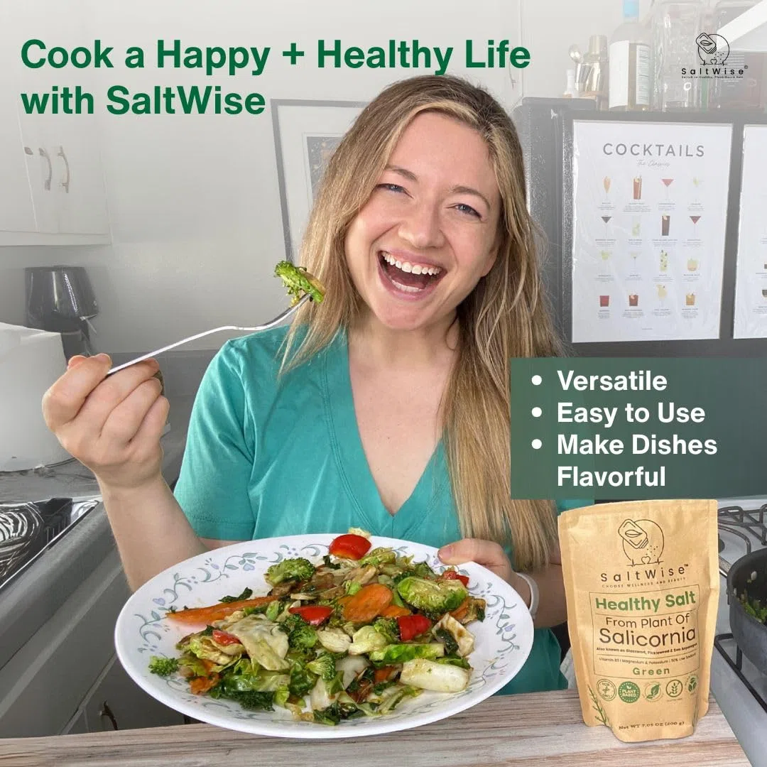 Sal Verde Saltwise: 50% Menos De Sodio, Sustituto De Sal Vegetal, 100% Salicornia Deshidratada, Umami Natural, Sin Aditivos (200 Gram)