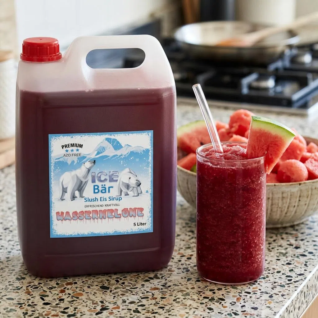 ICE Bär SLUSH Granizado 12 variedades afrutadas, 5 litros de concentrado, Sabor a sandía, granizador de hielo para máquina de hielo de bricolaje 5L (Paquete de 1)