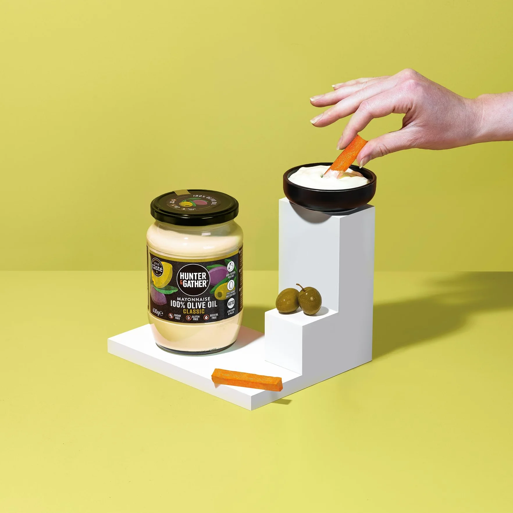Hunter & Gather Mayonesa de Aceite de Oliva 630g | Hecha con Yema de Huevo Campero Británico | Mayonesa Paleo, Keto, Libre de Azúcar y Gluten | Libre de Saborizantes Artificiales