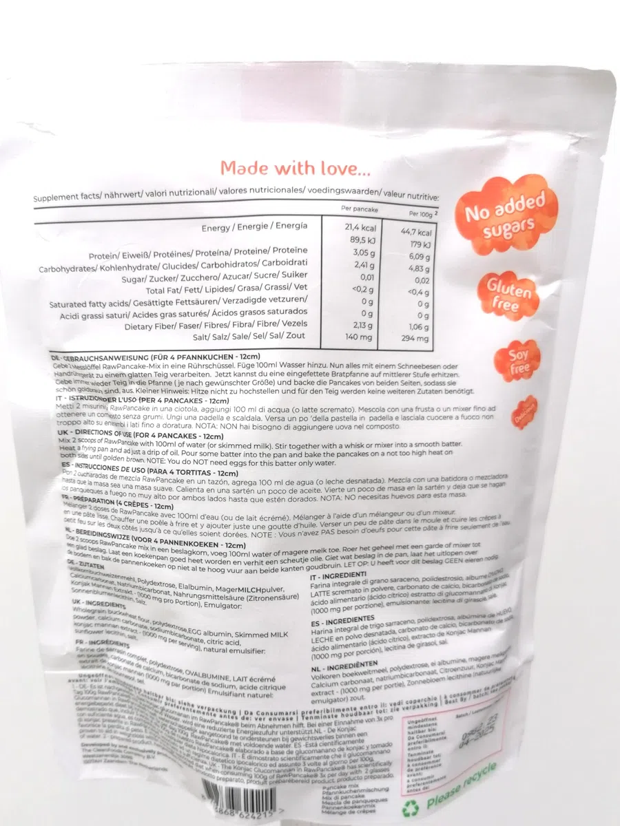 Cleanfoods 21 calorías panqueques l panqueque neutro 425g l 32 panqueques l 21 calorías/panqueque l konjac/konjac glucomanano l preparación en 2 minutos