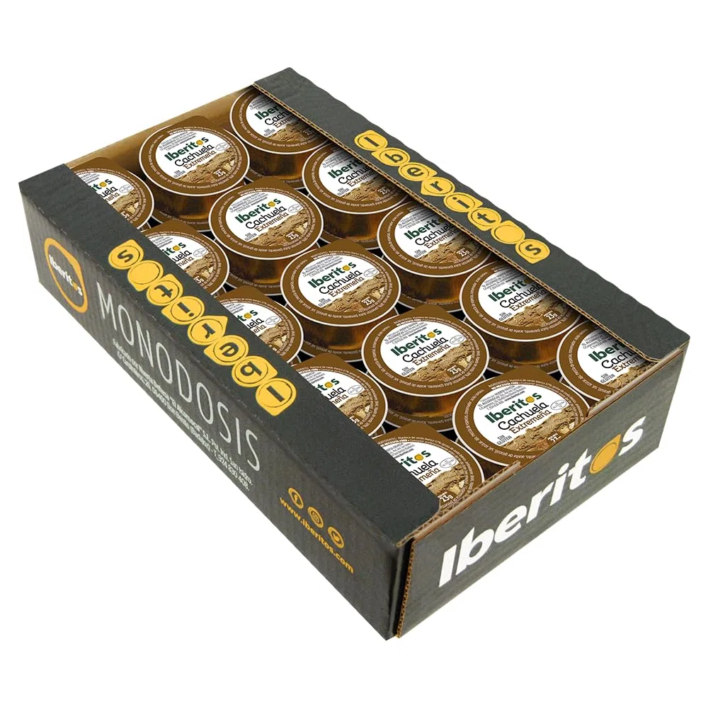 Iberitos - Cachuela Extremeña en Monodosis - Delicia Tradicional para Untar - Sin Gluten - Bandeja con 45 Unidades - Práctico Formato Individual de 23 g