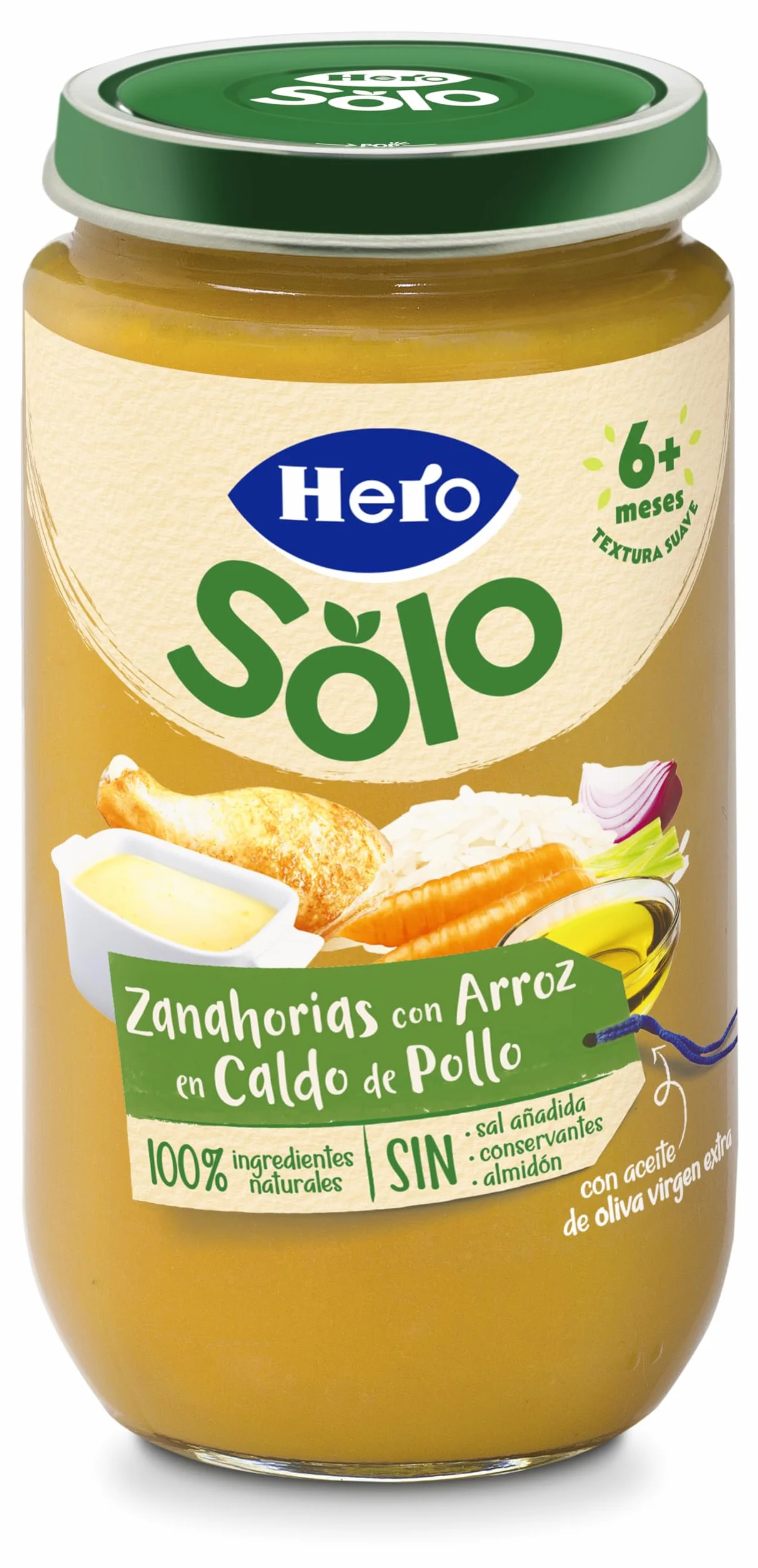 Hero Baby Tarritos Infantiles Zanahorias con Arroz en Caldito de Pollo Sin Aceite de Palma 235 g Paquete de 12