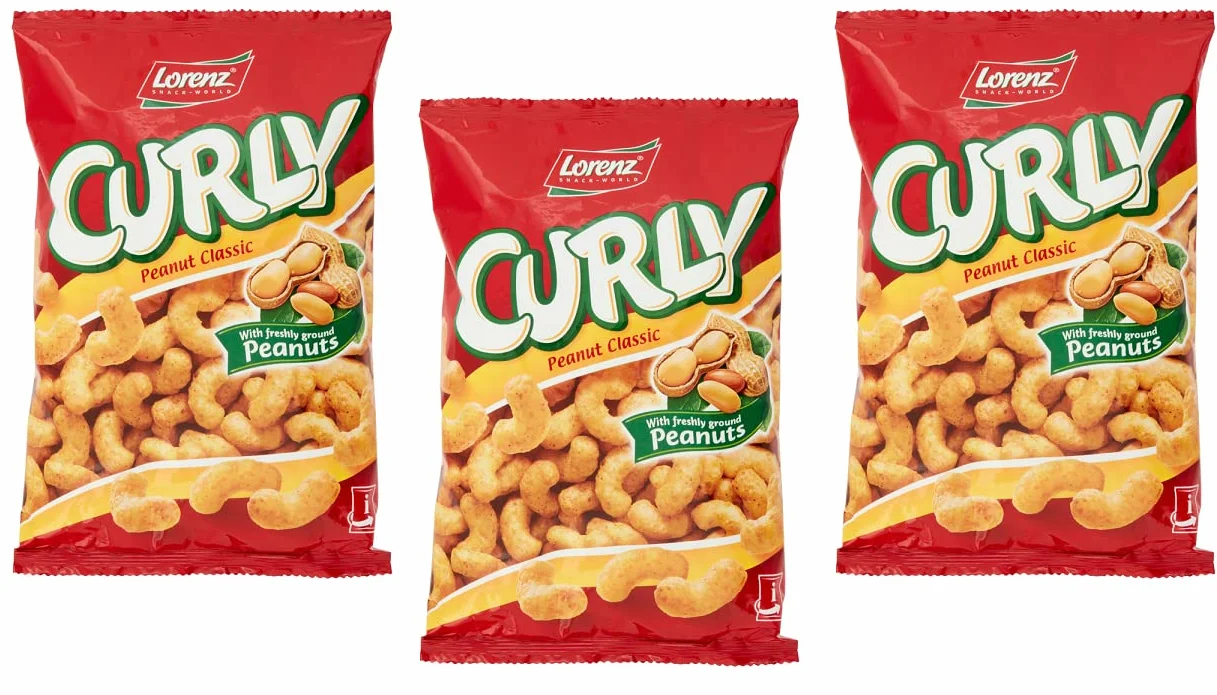 Lorenz Curly Peanut Classic - Juego de 3 aperitivos salados con cacahuetes frescos (60 g), diseño clásico