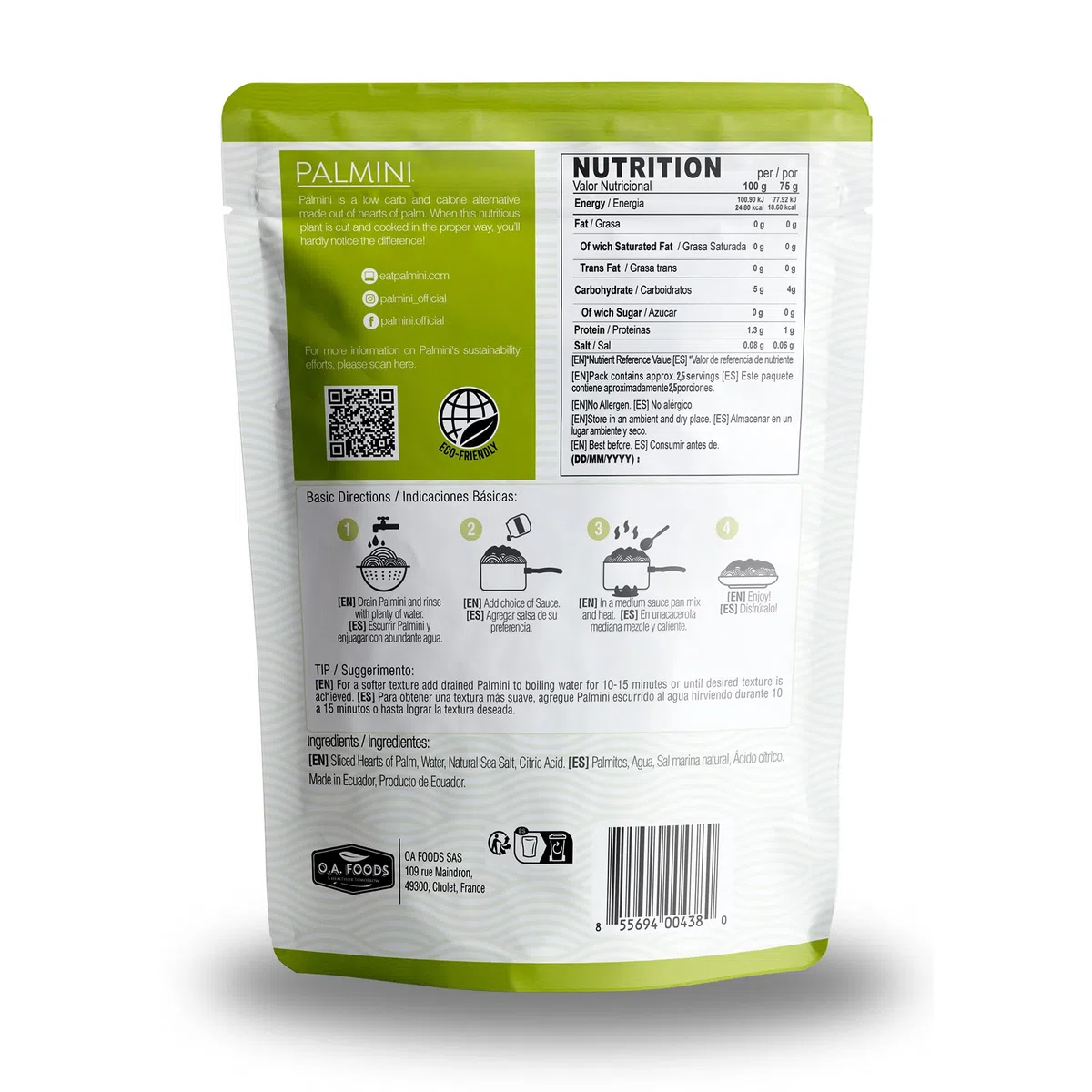 PALMINI Pasta Linguini - Palmito – Bajo en calorías – Bajo en carbohidratos – Keto - Vegano – Libre de OGM – Libre de Gluten – Sin azúcar – 338g | (Pack de 3 unidades)