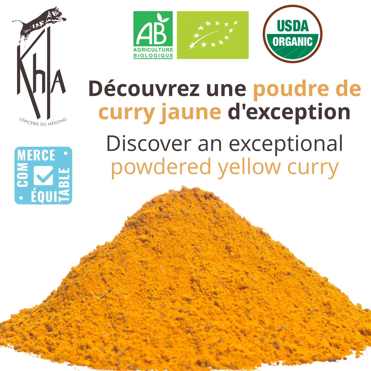KHLA - Polvo de curry amarillo (base de cúrcuma) - Agricultura orgánica y comercio justo - Bolsa 500g