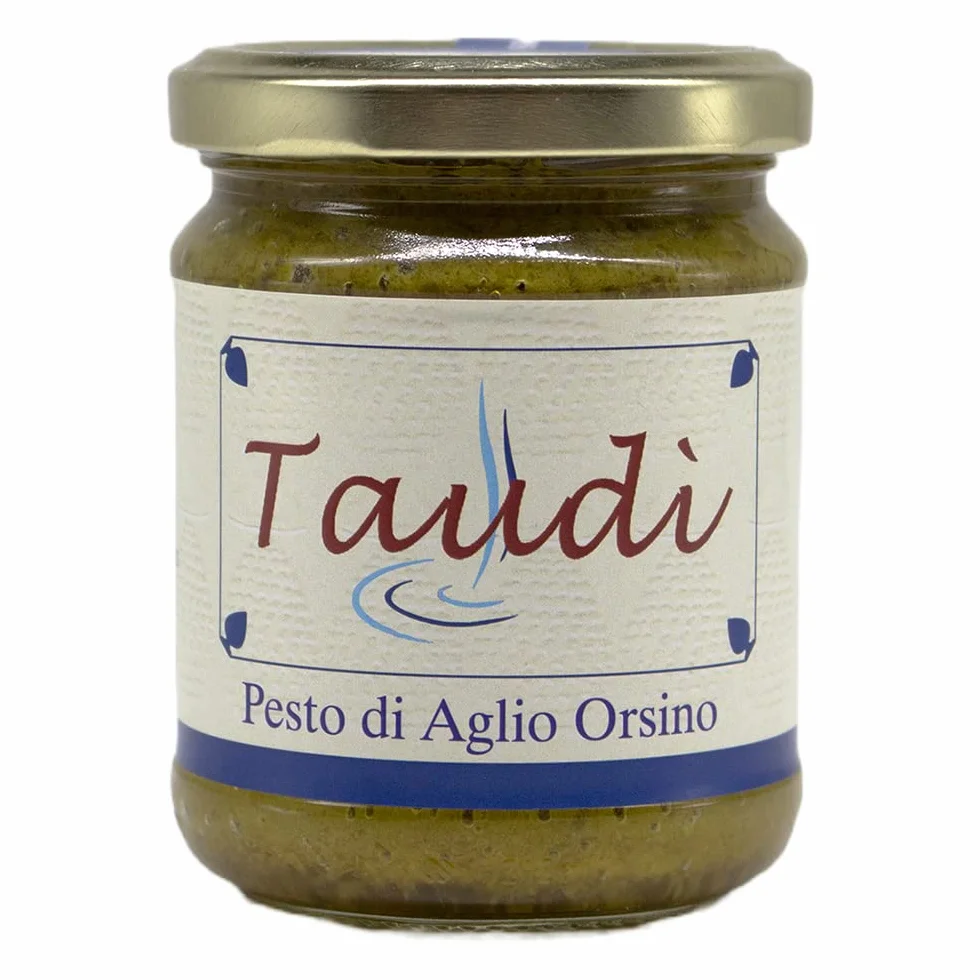 Taudì Conserve Pesto de Ajo Silvestre (Ajo Ursino) Siciliano – Condimento 100% Natural, Artesanal, Gourmet para Pasta, Bruschetta y Recetas Gourmet – Frasco 180 g