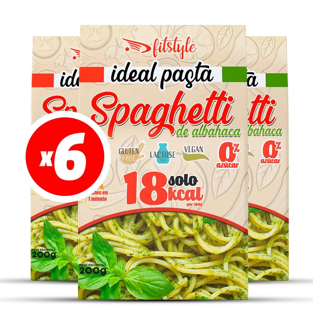 (x6) Pasta Konjac FITstyle | Konjac | Sin calorías | Saciante | Escurrir, aliñar y listo (6 x Spaghetti Albahaca)