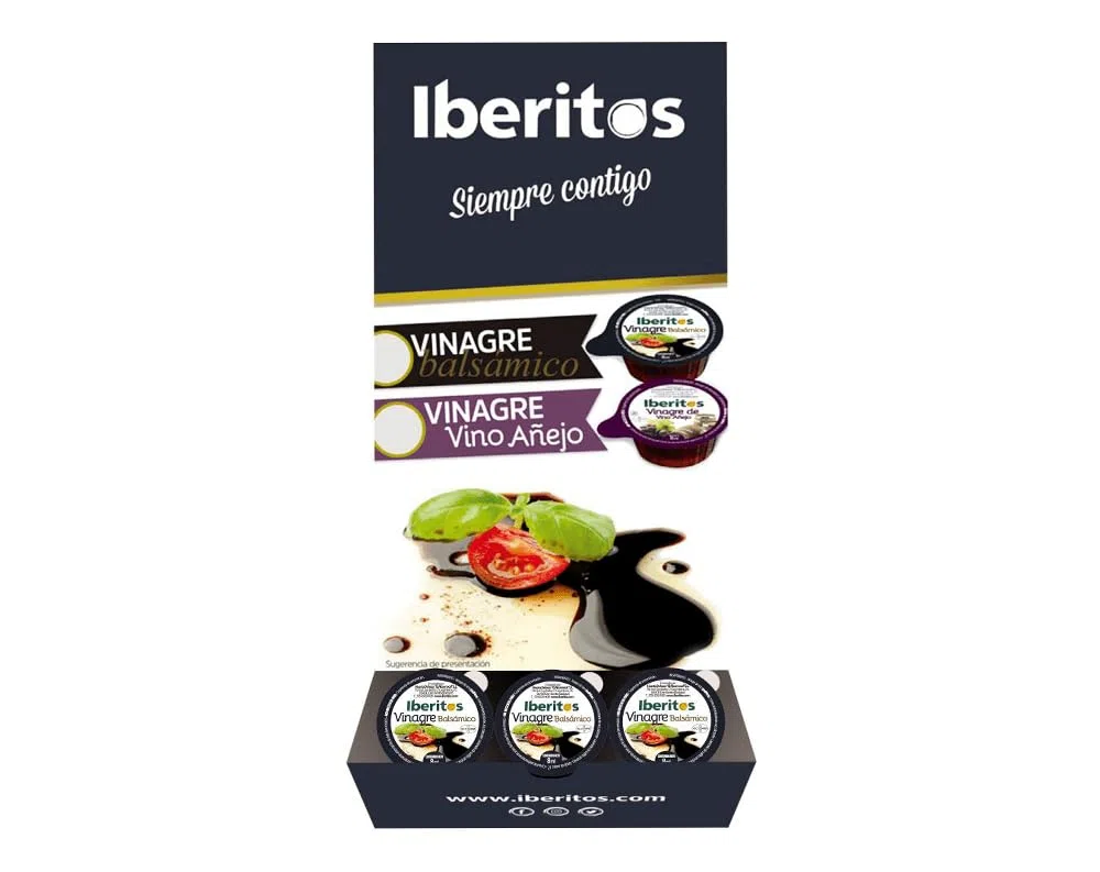 Iberitos - Vinagre Balsámico en Monodosis - Perfecto para Ensaladas y Aderezos Gourmet - Expositor de cartón con 168 Unidades de 8 ml - Contiene 1,734 kg