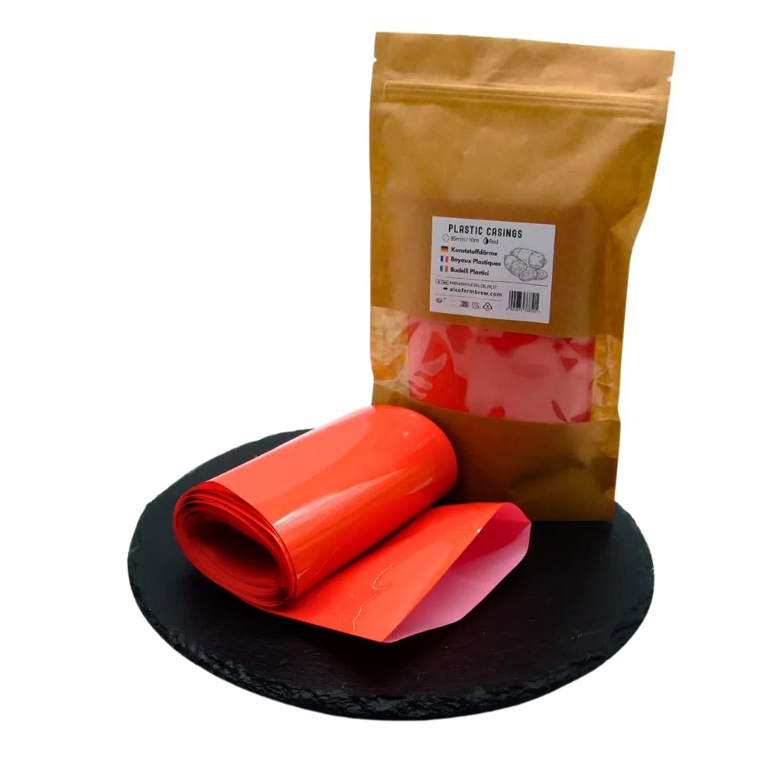 Tripas Artificiales – Tripas de Plástico para Embutidos, Tripas de Poliamida (Ø85mm/10mts - Rojo)
