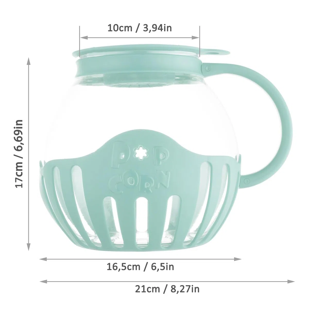 Palomitero Microondas, Tarro de Palomitas de Maíz con Tapa, 2,13L, Apto para Lavavajillas, para Reuniones, Fiestas, Picnics, Azul